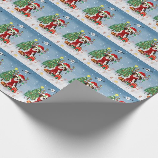 Beagle Hund im Schnee mit Weihnachtsgeschenken Geschenkpapier (Ecke)