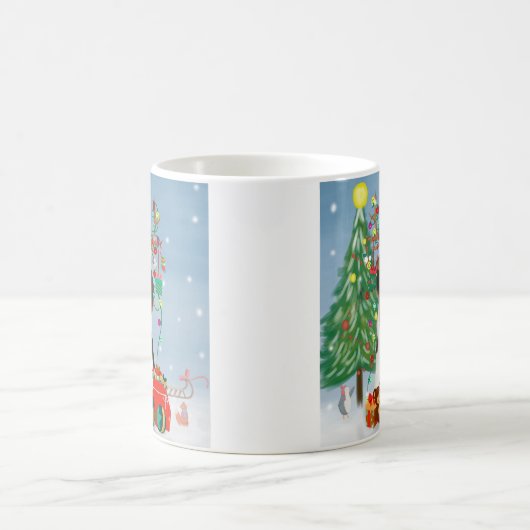 Beagle Hund im Schnee mit Weihnachtsgeschenken Kaffeetasse (Mittel)