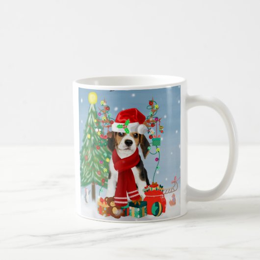 Beagle Hund im Schnee mit Weihnachtsgeschenken Kaffeetasse (Rechts)