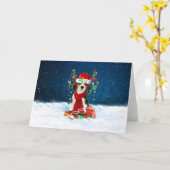 Beagle Hund im Schnee mit Weihnachtsgeschenken Karte (Gelbe Blume)