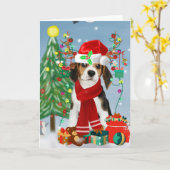 Beagle Hund im Schnee mit Weihnachtsgeschenken Karte (Gelbe Blume)
