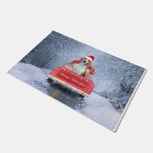 Beagle Hund im Schnee sitzen im Weihnachtswagen Fußmatte (Schrägansicht)