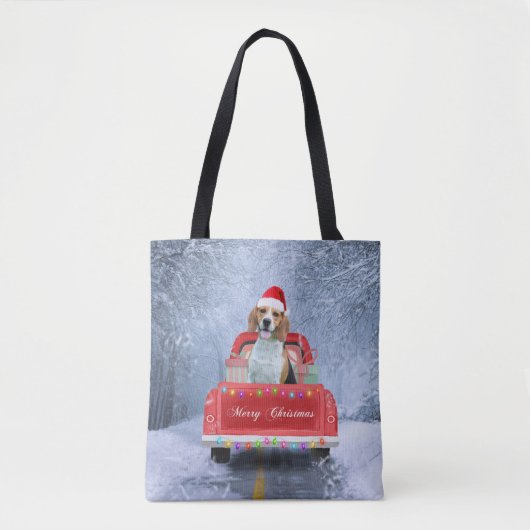Beagle Hund im Schnee sitzen im Weihnachtswagen Tasche (Vorderseite)