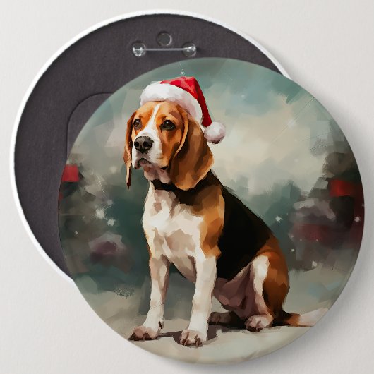 Beagle Hund im Schnee Weihnachten Button (Vorne & Hinten)