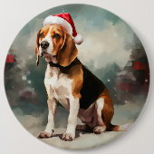 Beagle Hund im Schnee Weihnachten Button (Vorderseite)