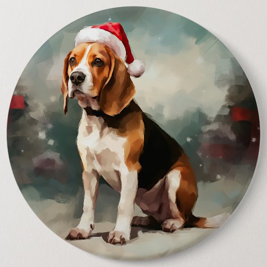 Beagle Hund im Schnee Weihnachten Button (Vorderseite)