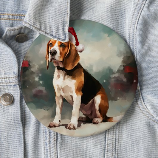Beagle Hund im Schnee Weihnachten Button (Beispiel)