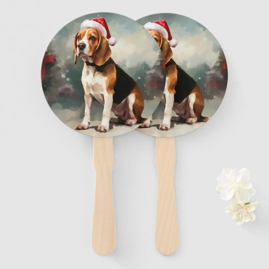Beagle Hund im Schnee Weihnachten Fächer (Vorne und Hinten)