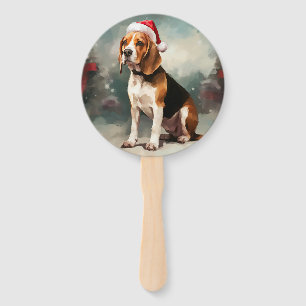 Beagle Hund im Schnee Weihnachten Fächer
