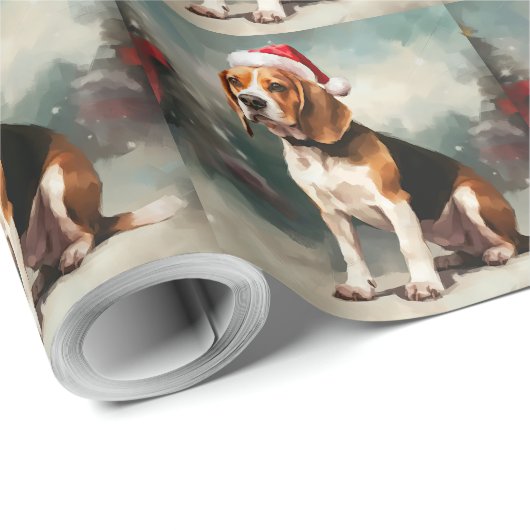 Beagle Hund im Schnee Weihnachten Geschenkpapier (Rolleneckpunkt)