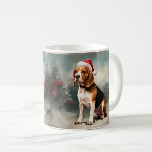 Beagle Hund im Schnee Weihnachten Kaffeetasse (VorderseiteRechts)