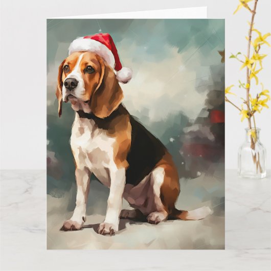 Beagle Hund im Schnee Weihnachten Karte (Gelbe Blume)