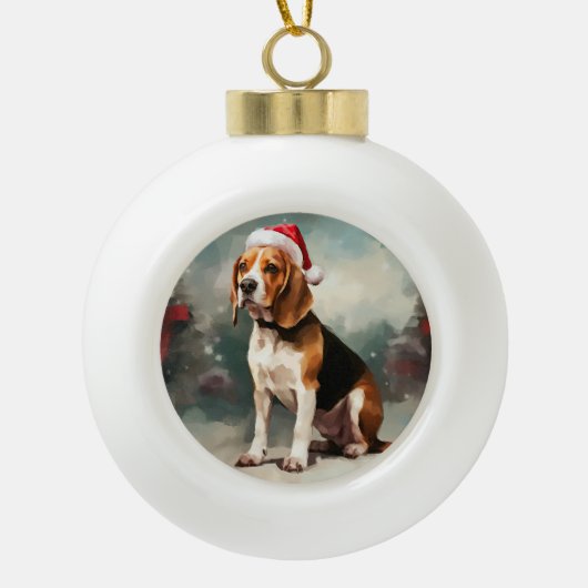 Beagle Hund im Schnee Weihnachten Keramik Kugel-Ornament (Vorderseite)