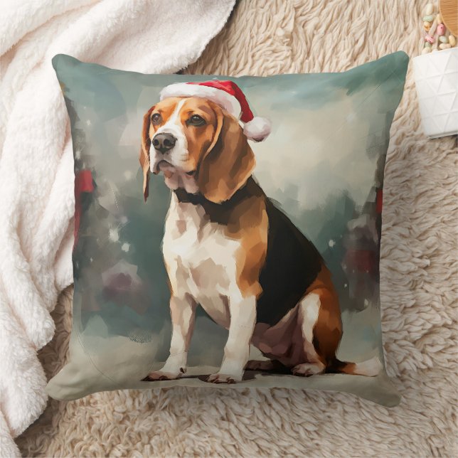 Beagle Hund im Schnee Weihnachten Kissen (Decke)