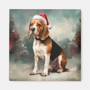 Beagle Hund im Schnee Weihnachten Magnet
