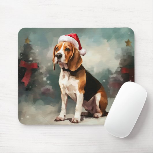 Beagle Hund im Schnee Weihnachten Mousepad (Mit Mouse)
