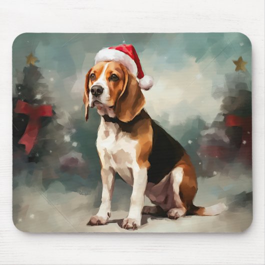 Beagle Hund im Schnee Weihnachten Mousepad (Vorne)