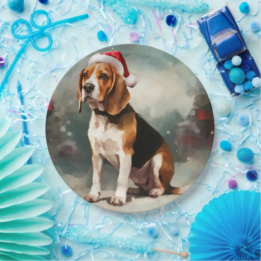 Beagle Hund im Schnee Weihnachten Pappteller (Party)