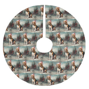 Beagle Hund im Schnee Weihnachten Polyester Weihnachtsbaumdecke