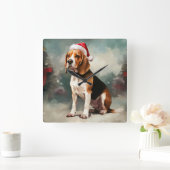 Beagle Hund im Schnee Weihnachten Quadratische Wanduhr (Zuhause)