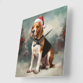 Beagle Hund im Schnee Weihnachten Quadratische Wanduhr (Winkel)