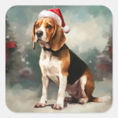 Beagle Hund im Schnee Weihnachten Quadratischer Aufkleber (Vorderseite)