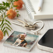 Beagle Hund im Schnee Weihnachten Schlüsselanhänger (Vorderseite rechts)