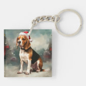 Beagle Hund im Schnee Weihnachten Schlüsselanhänger (Rückseite)
