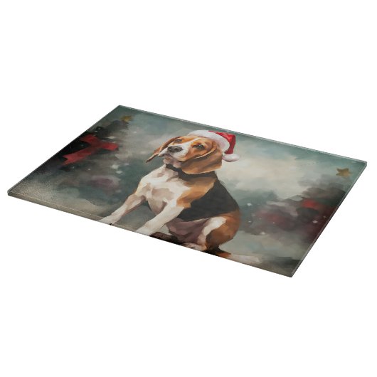 Beagle Hund im Schnee Weihnachten Schneidebrett (Ecke)