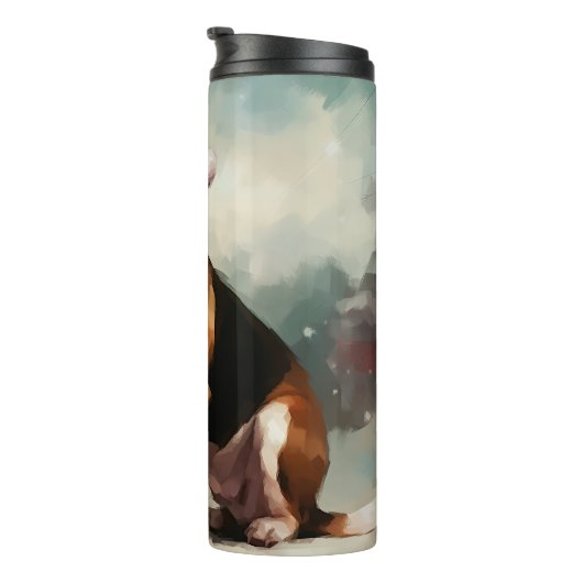 Beagle Hund im Schnee Weihnachten Thermosbecher (Nach rechts gedreht)