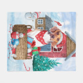 Beagle Hund im Schnee Weihnachtshundehaus Fleecedecke (Vorderseite (Horizontal))