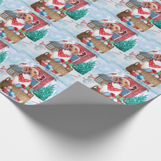 Beagle Hund im Schnee Weihnachtshundehaus Geschenkpapier (Ecke)