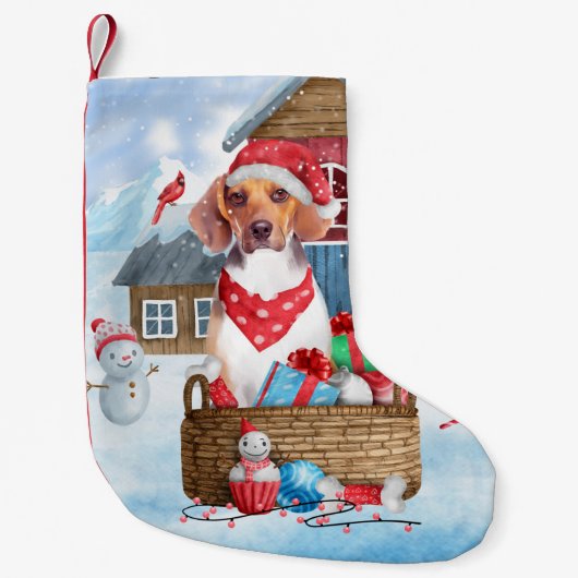 Beagle Hund im Schnee Weihnachtshundehaus Kleiner Weihnachtsstrumpf (Vorderseite)