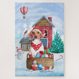 Beagle Hund im Schnee Weihnachtshundehaus Puzzle