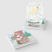 Beagle Hund im Schnee Weihnachtshundehaus Steinuntersetzer (Seitenansicht)