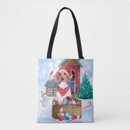 Beagle Hund im Schnee Weihnachtshundehaus Tasche (Vorderseite)