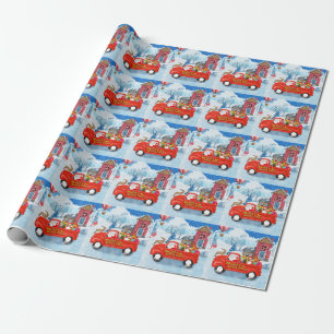 Beagle-Hund im Weihnachtslieferwagen Schnee Geschenkpapier