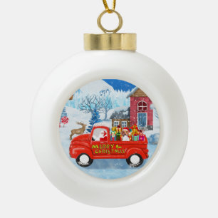 Beagle-Hund im Weihnachtslieferwagen Schnee Keramik Kugel-Ornament