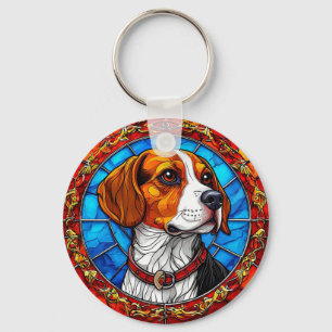 Beagle-Hund in lebendiger Bleiglas-Kunst Schlüsselanhänger