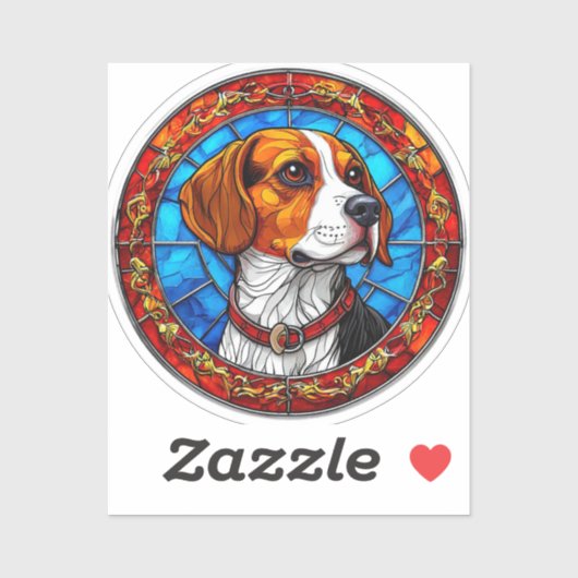 Beagle Hund in lebendiger, gefestigter Glaskunst Aufkleber (Blatt)