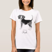 Beagle Hund in Schwarz/Weiß und benutzerdefinierte T-Shirt (Vorderseite)