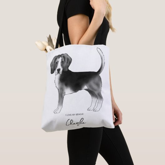 Beagle Hund in Schwarz/Weiß und benutzerdefinierte Tasche (Von Nahem)