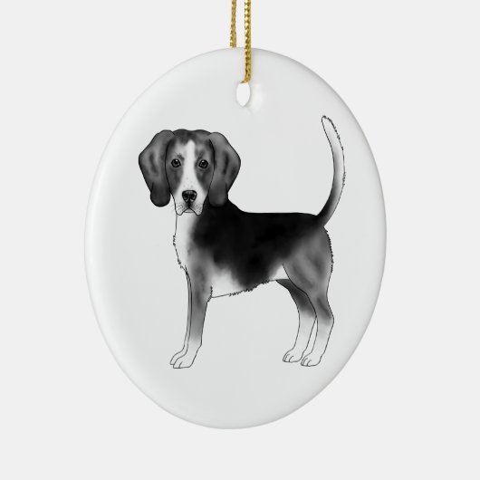 Beagle-Hund in Schwarzweiß mit benutzerdefiniertem Keramik Ornament (Rechts)