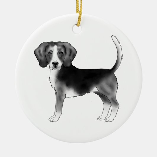 Beagle-Hund in Schwarzweiß mit benutzerdefiniertem Keramik Ornament (Vorne)