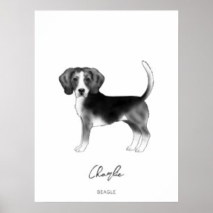Beagle-Hund in Schwarzweiß mit benutzerdefiniertem Poster