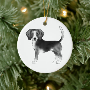 Beagle-Hund in Schwarzweiß mit individuellem Text Keramik Ornament