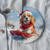 Beagle Hund in Sledge Lass es Schnee Weihnachten Button (Beispiel)