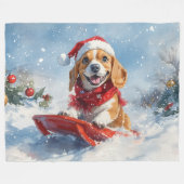 Beagle Hund in Sledge Lass es Schnee Weihnachten Fleecedecke (Vorderseite (Horizontal))