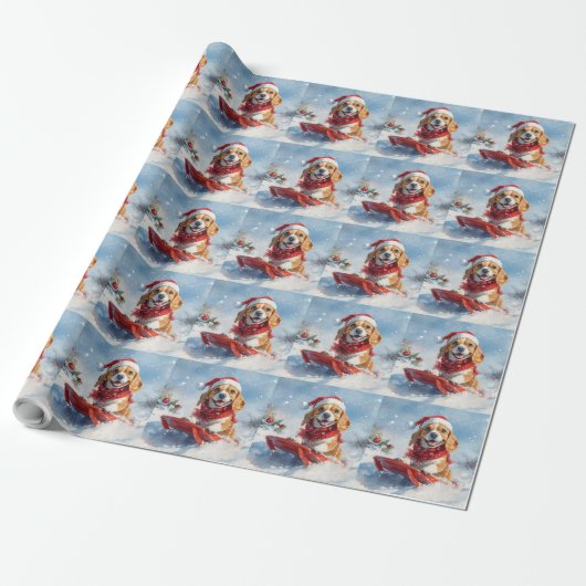 Beagle Hund in Sledge Lass es Schnee Weihnachten Geschenkpapier (Ungerollt)