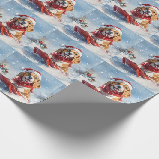 Beagle Hund in Sledge Lass es Schnee Weihnachten Geschenkpapier (Ecke)